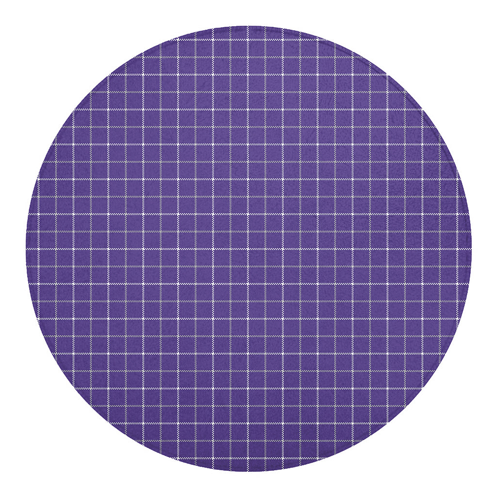 Purple Grey And White Tattersall Print Round Blanket