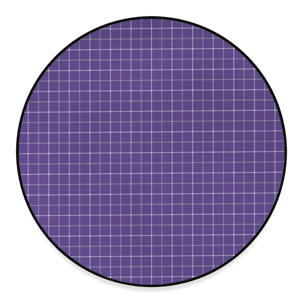 Purple Grey And White Tattersall Print Round Floor Mat