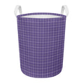 Purple Grey And White Tattersall Print Round Laundry Basket