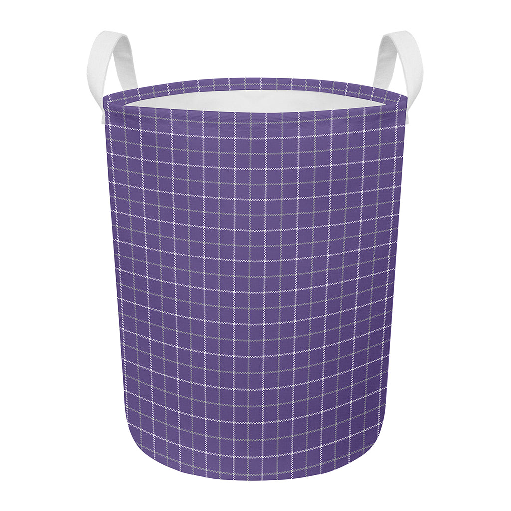 Purple Grey And White Tattersall Print Round Laundry Basket