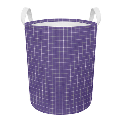 Purple Grey And White Tattersall Print Round Laundry Basket