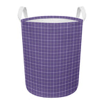 Purple Grey And White Tattersall Print Round Laundry Basket