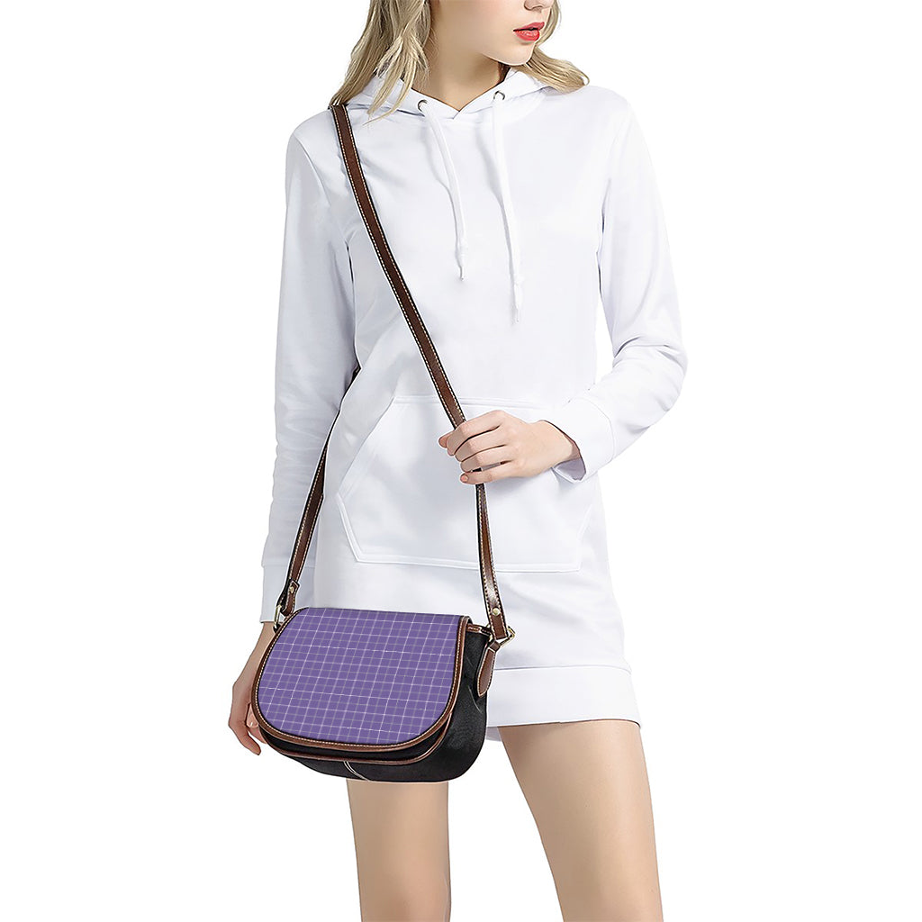 Purple Grey And White Tattersall Print Saddle Bag