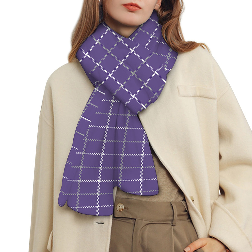 Purple Grey And White Tattersall Print Scarf