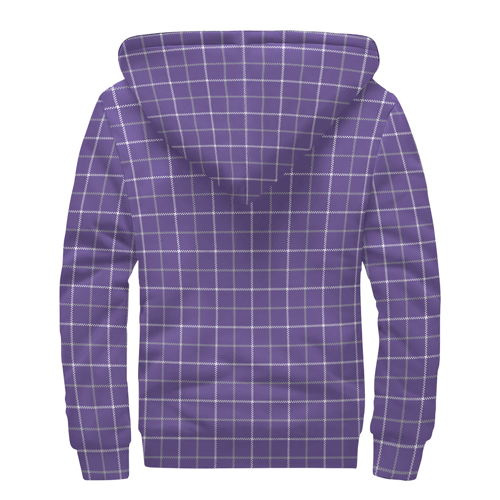 Purple Grey And White Tattersall Print Sherpa Lined Zip Up Hoodie
