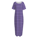 Purple Grey And White Tattersall Print Short Sleeve Long Nightdress