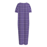 Purple Grey And White Tattersall Print Short Sleeve Long Nightdress