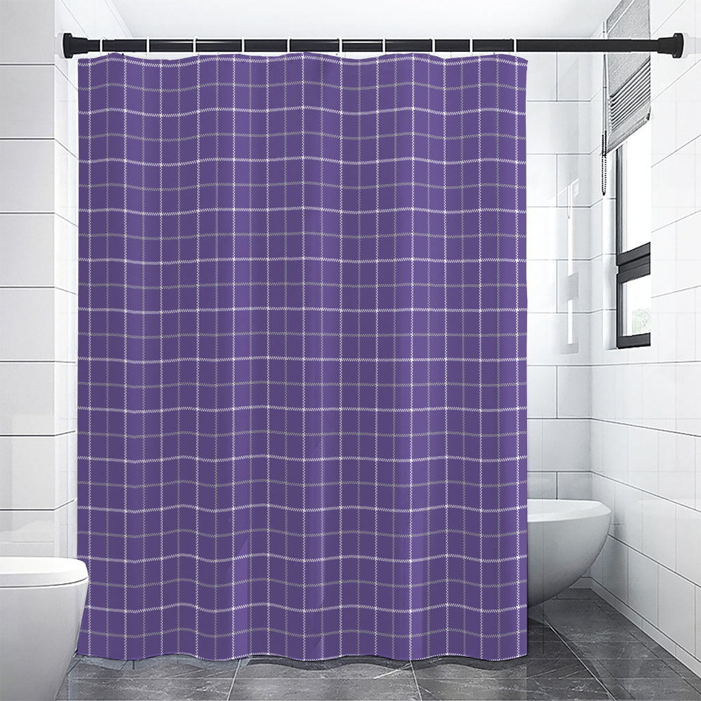 Purple Grey And White Tattersall Print Shower Curtain
