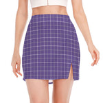 Purple Grey And White Tattersall Print Side Slit Mini Skirt