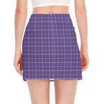 Purple Grey And White Tattersall Print Side Slit Mini Skirt