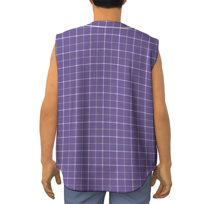 Purple Grey And White Tattersall Print Sleeveless Baseball Jersey