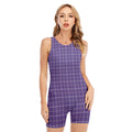Purple Grey And White Tattersall Print Sleeveless One Piece Swimsuit