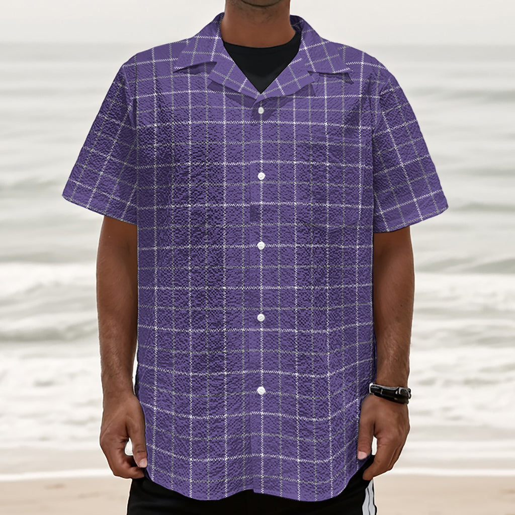 Purple Grey And White Tattersall Print Textured Short Sleeve Shirt