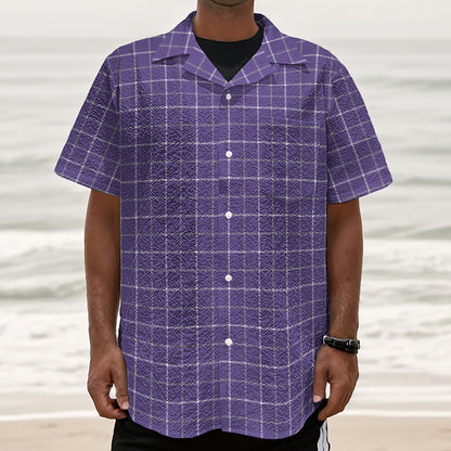 Purple Grey And White Tattersall Print Textured Short Sleeve Shirt