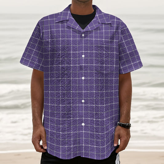 Purple Grey And White Tattersall Print Textured Short Sleeve Shirt