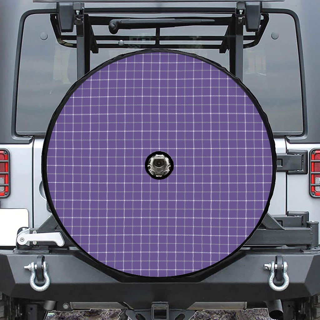 Purple Grey And White Tattersall Print Tire Cover With Camera Hole