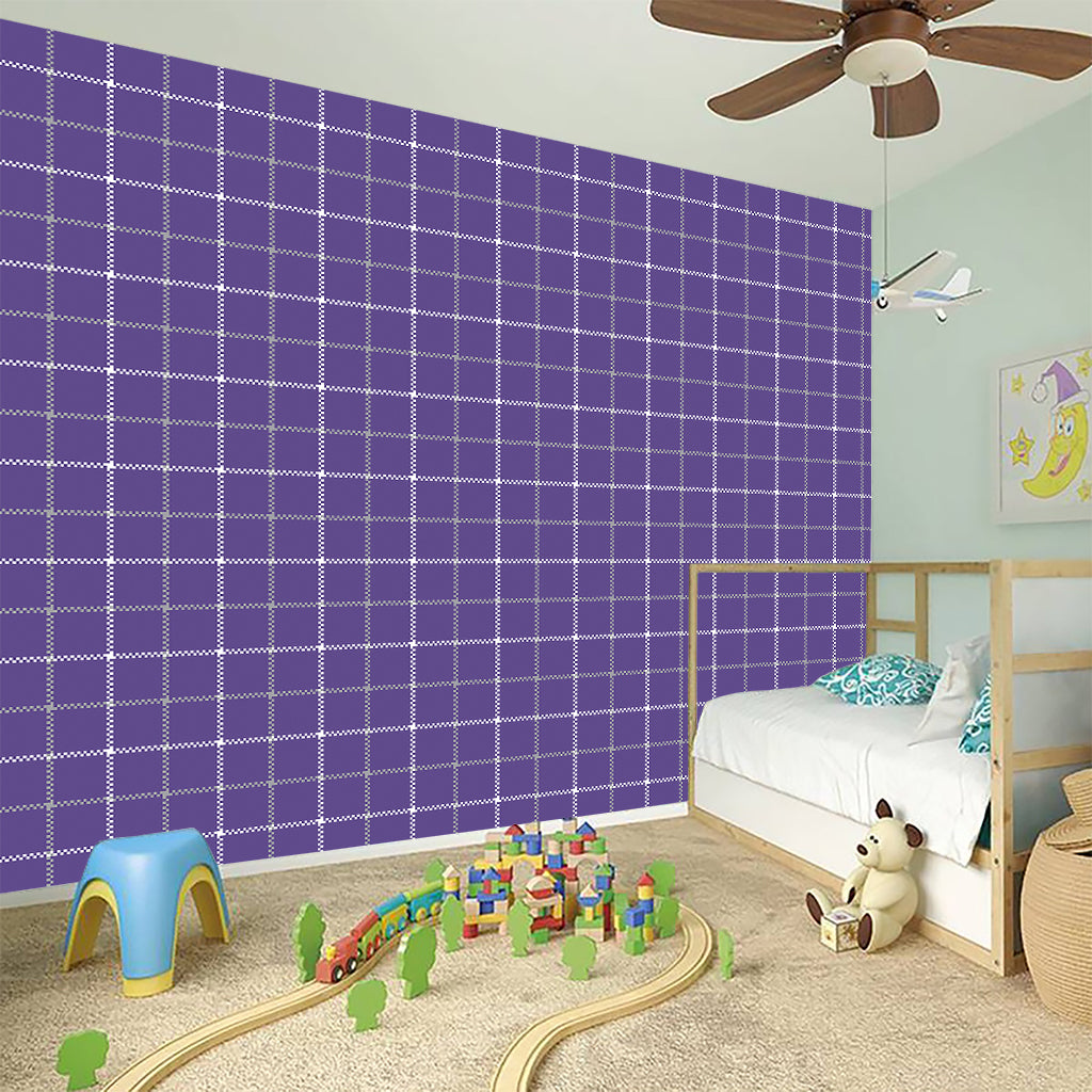 Purple Grey And White Tattersall Print Wall Sticker