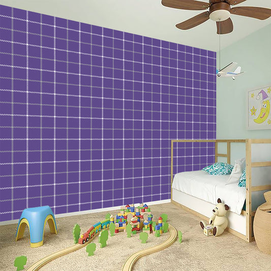 Purple Grey And White Tattersall Print Wall Sticker