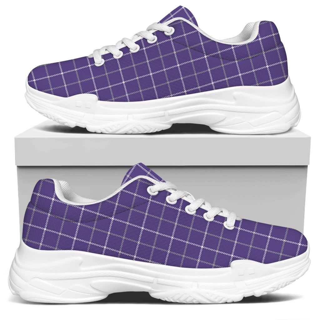 Purple Grey And White Tattersall Print White Chunky Shoes