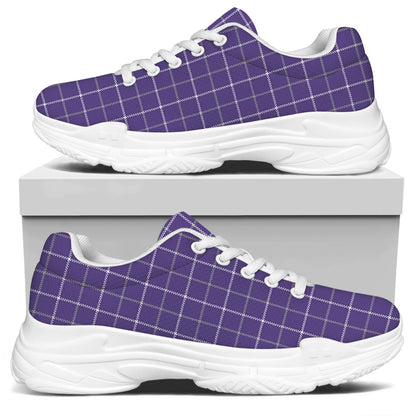 Purple Grey And White Tattersall Print White Chunky Shoes