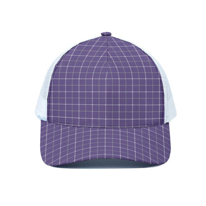 Purple Grey And White Tattersall Print White Mesh Trucker Cap