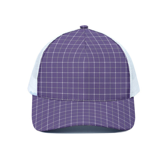 Purple Grey And White Tattersall Print White Mesh Trucker Cap