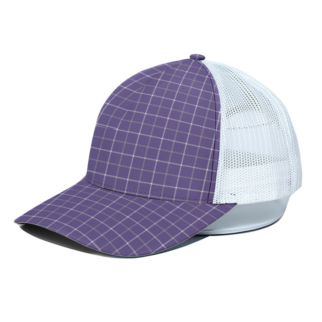 Purple Grey And White Tattersall Print White Mesh Trucker Cap
