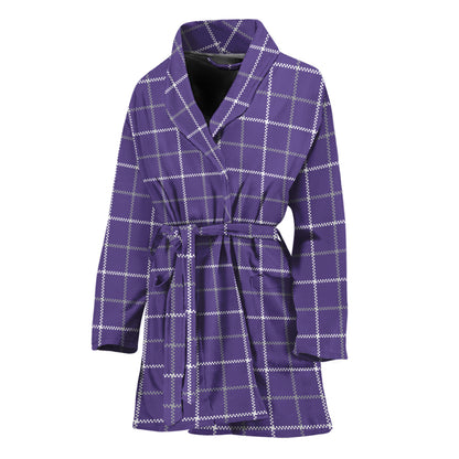 Purple Grey And White Tattersall Print Women's Bathrobe