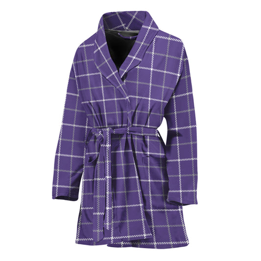 Purple Grey And White Tattersall Print Women's Bathrobe