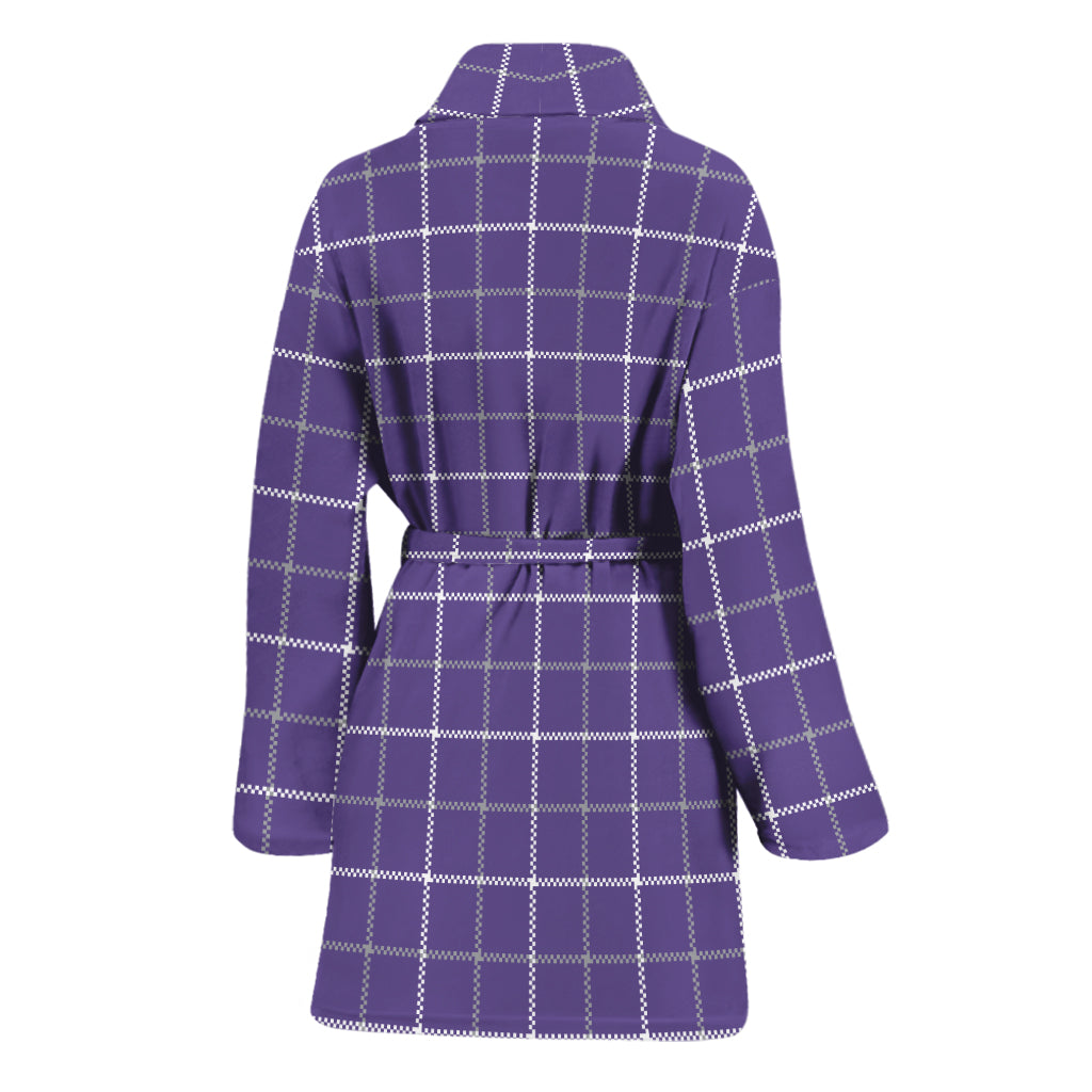 Purple Grey And White Tattersall Print Women's Bathrobe