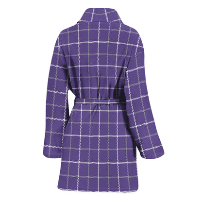 Purple Grey And White Tattersall Print Women's Bathrobe