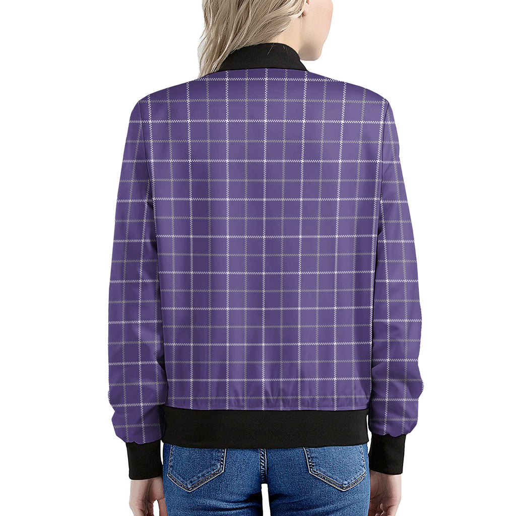 Purple Grey And White Tattersall Print Women's Bomber Jacket