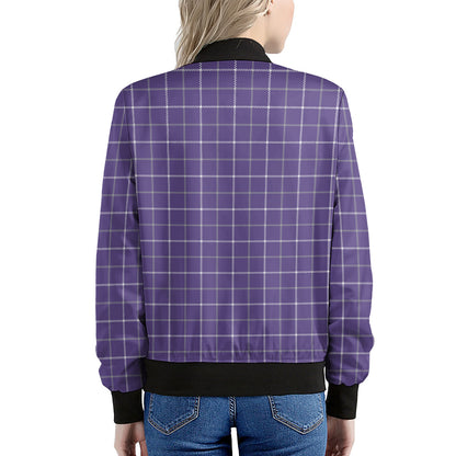 Purple Grey And White Tattersall Print Women's Bomber Jacket