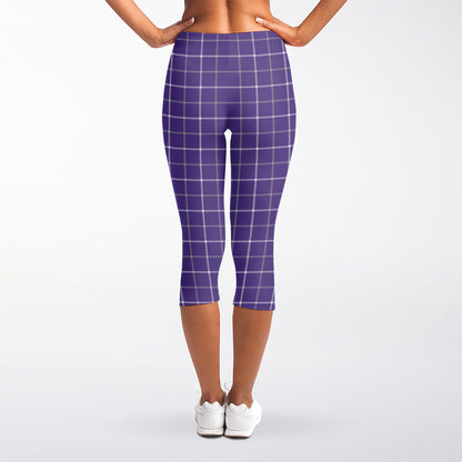 Purple Grey And White Tattersall Print Women's Capri Leggings