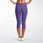 Purple Grey And White Tattersall Print Women's Capri Leggings