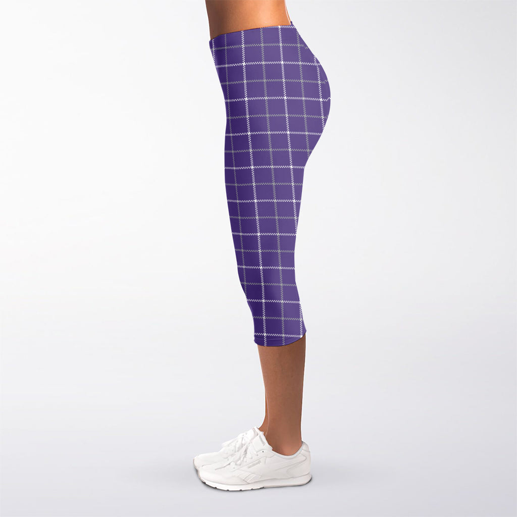 Purple Grey And White Tattersall Print Women's Capri Leggings