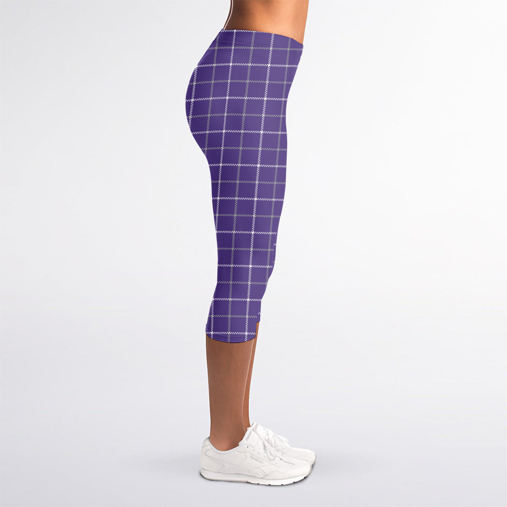 Purple Grey And White Tattersall Print Women's Capri Leggings