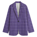 Purple Grey And White Tattersall Print Women's Cotton Blazer
