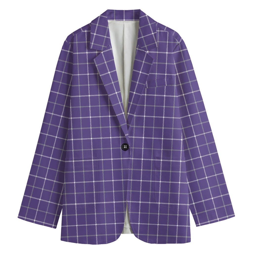 Purple Grey And White Tattersall Print Women's Cotton Blazer