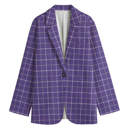 Purple Grey And White Tattersall Print Women's Cotton Blazer
