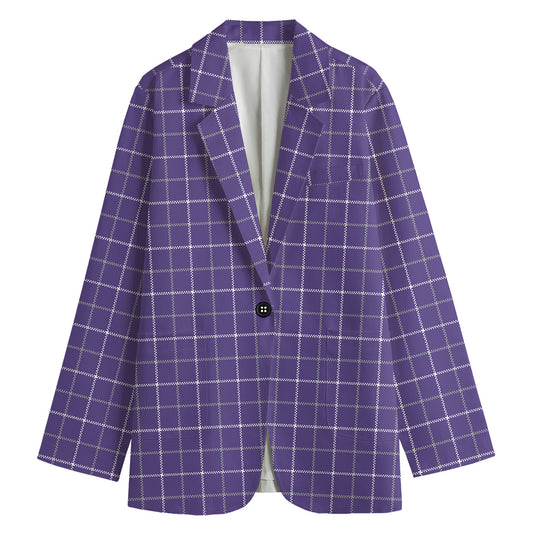 Purple Grey And White Tattersall Print Women's Cotton Blazer