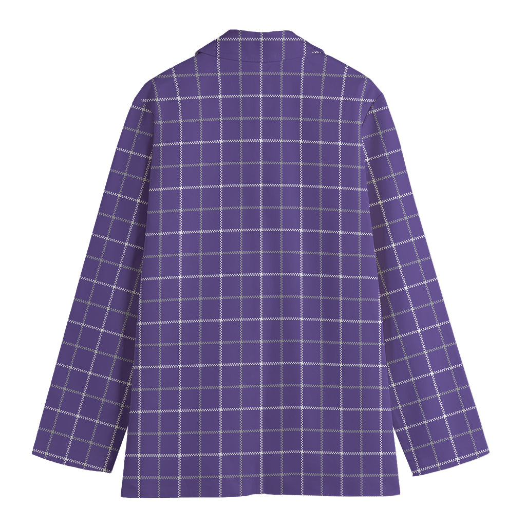 Purple Grey And White Tattersall Print Women's Cotton Blazer