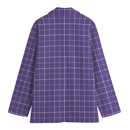 Purple Grey And White Tattersall Print Women's Cotton Blazer