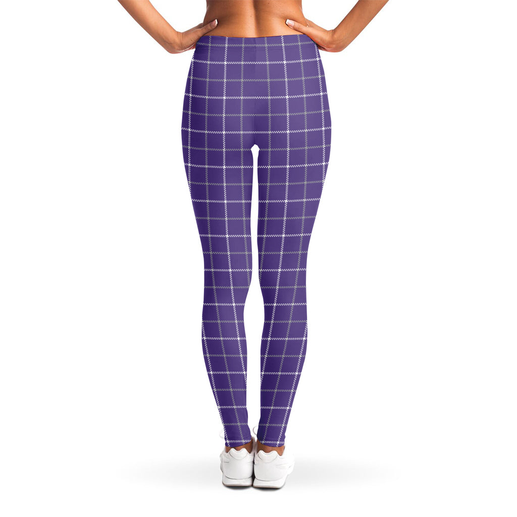 Purple Grey And White Tattersall Print Women's Leggings
