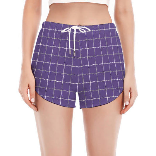 Purple Grey And White Tattersall Print Women's Split Running Shorts