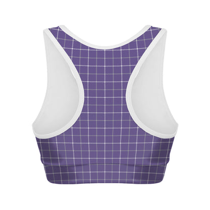 Purple Grey And White Tattersall Print Women's Sports Bra