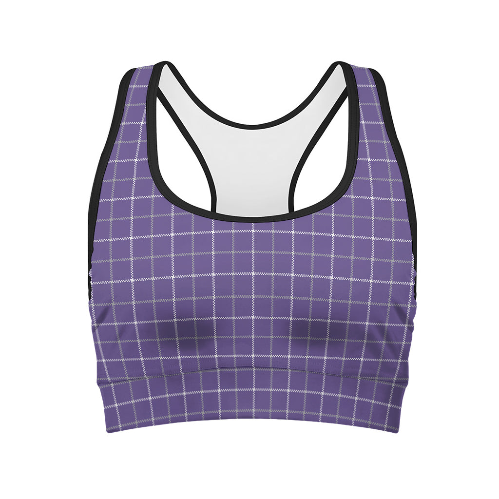 Purple Grey And White Tattersall Print Women's Sports Bra