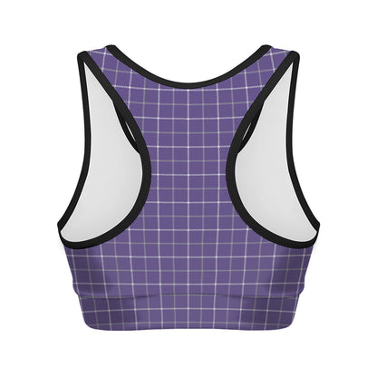 Purple Grey And White Tattersall Print Women's Sports Bra