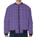 Purple Grey And White Tattersall Print Zip Sleeve Bomber Jacket