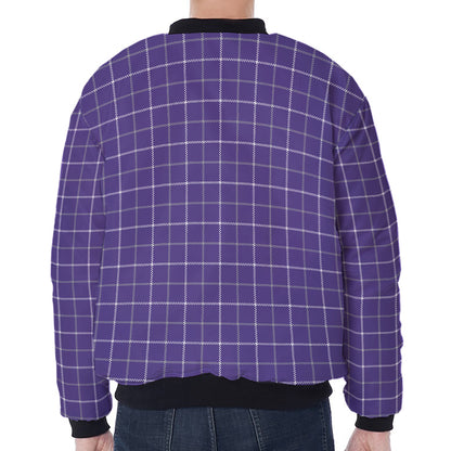 Purple Grey And White Tattersall Print Zip Sleeve Bomber Jacket